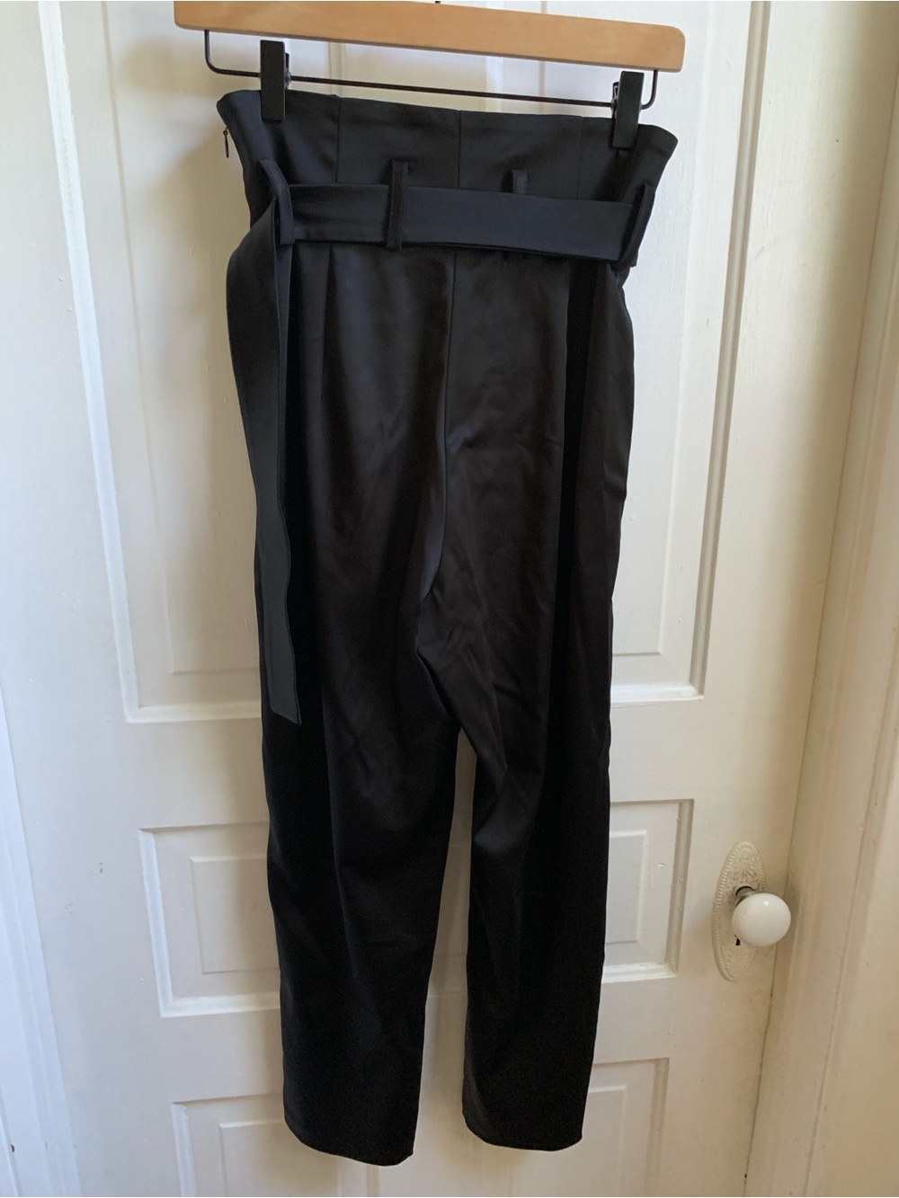 Women's Amanda Uprichard Black Satin High-Waisted Trousers Size S Office Upscale - Picture 6 of 6
